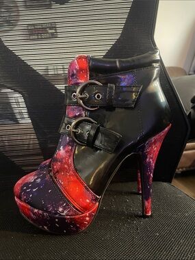 Show Story Punk Buckle Night Sky High Heel Stiletto Platform Ankle Boots